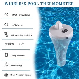 2025 Upgraded Digital Wireless Pool Thermometer,Floating Ice Bath Thermometers Lcd Display, Garden Thermometers Outdoor with with 2m Rope, Floating Thermometer for Ice Bath, Pools, Hot Tubs, Spas