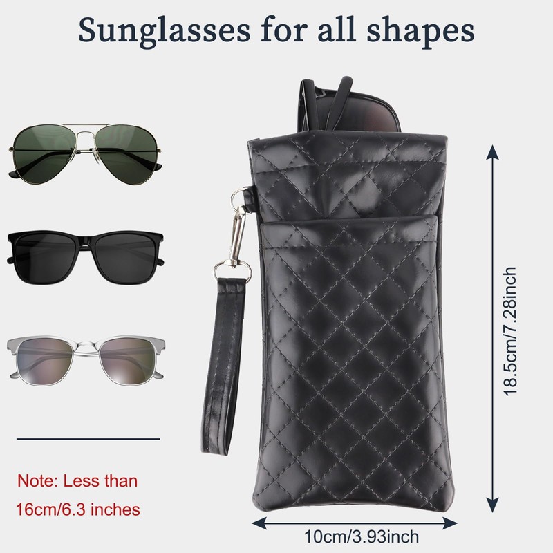 RayLove Double Eyeglasses Pouch with Carrying Strap PU Leather Soft