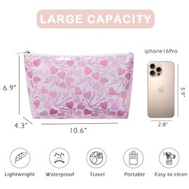 Large Waterproof PVC Beach Pool Makeup Bag with Bow Pattern, Cute Cosmetic Accessories Pouch with Zipper, Coquette Carry-on Travel Toiletry Bag for Women Girls(05Heart Bow)