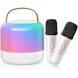 Mini Karaoke Machine for Kids Adults, Portable Bluetooth Speaker with 2 Wireless Microphones, for 4 5 6 7 8 9 10+ Years Old Teenage Girls & Boys Birthday and Holiday Toy Gifts.