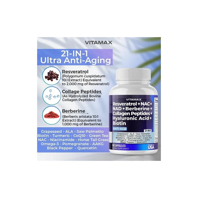 Resveratrol Nad+ Berberina + Nac + Ácido Hialurónico +biotin
