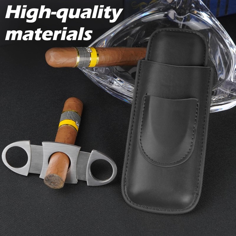 cgaplus 2-Finger Leather Cigar Case with Cutter Leather Lined Cigar