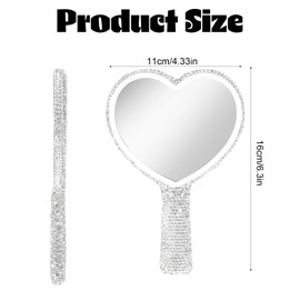 Ouligay Large Heart Handheld Mirror with Handle 6.3x4.3 Inch Glitter Rhinestone Hand Held Mirror Portable Travel Cosmetic Lash Mirror for Women Wedding Birthday Valentine's Day Gift