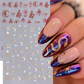8 Sheet Snake Nail Stickers 3D Self Adhesive Nail Decals Leaf Nail Art Stickers Star Moon Leaf Sun Designs Acrylic Nail Art Supplies Goth Snake Nail DIY Decor Accessories