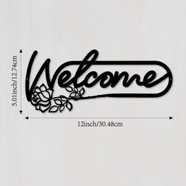 Welcome Metal Sign, Black Metal Cutout Welcome Word Wall Decor,12 Inch Welcome Signs Wall Art, Modern Hanging for Front Door, Home, Office Decor (Style 2)