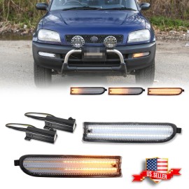 GTINTHEBOX Clear Front Bumper Switchback LED Paking Signal Lights For 1996-1997 Toyota Rav4