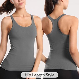 Evercute Women's 1/2/3 Pack Ribbed Workout Tank Tops with Built in Bra Racerback Seamless Crop Tank Tops Camisole Sport Tanks