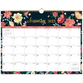 2025 Calendar - 2025 Wall Calendar, Jan. 2025 - Dec. 2025, 15" x 11.5", 12 Monthly Wall Calendar 2025, Twin-Wire Binding + Hanging Hook + Thick Paper + Julian Dates - Floral