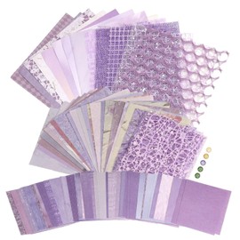 Roucerlin 141 Sheets Textured Scrapbook Paper & Mesh Fabric Assorted Set with 5 Button, 3 Size Mixed Purple Shades Scrapbooking Collage Paper, Special Decorative Craft Paper for Junk Journal Supplies