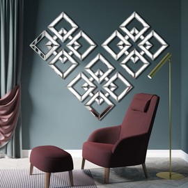 QMDECOR Silver Mirrored Wall Decor 16x16” Decorative Mirror Modern Fashion DIY Wall-Mounted Mirrors Square Design Gorgeous, Glam, Accent, Vintage, Chic Mirror for Room and Home Decor