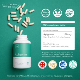 Apigenin 100mg x 90 Capsules - Third Party Tested Over 98% - Natural Apigenin Supplement Vitality Pro