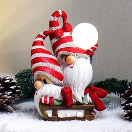 com-four® LED Gnome Figure on Sleigh - Cute Christmas Decoration with Light - Christmas Gnome Decoration for Standing - Christmas Decoration (1 Piece - Gnome on Sleigh)