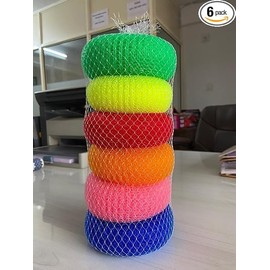 Nylon Bath Scrubber Sponge Pouf Body Scrubber| Bathing Round Loofah for Men and Women| Plastic Juna Loofah/Scrub | Multicolour Pack of 6 Pieces