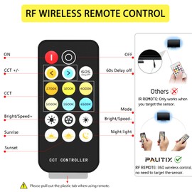PAUTIX Wireless Remote Dimmer for CCT COB LED Light Strip, CCT RF Remote Dimmer CCT COB LED Strip 2700K-6500K