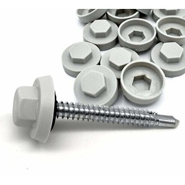 Doja Industrial Self-Tapping Screws 5.5 x 50 + M8 Cover Caps Pack of 100 Drilling Screws with Washer + 100 Hexagonal Protective Caps Tapping Screws Caps, Body, Roof Sheet, Aluminium Sheet Metal