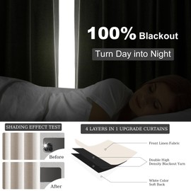 Topfinel Pinch Pleated Curtains 96 Inch Long, 100% Blackout Thermal Insulated Natural Linen Pinch Pleat Viral Drapes with Hooks Rings 2 Panel Sets, Neutral Oatmeal Ivory 8FT Back Tab Window Curtains