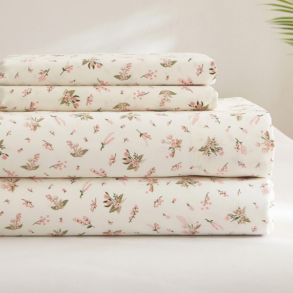 HighBuy Pink Floral Bed Sheets Set Twin XL Sheets White
