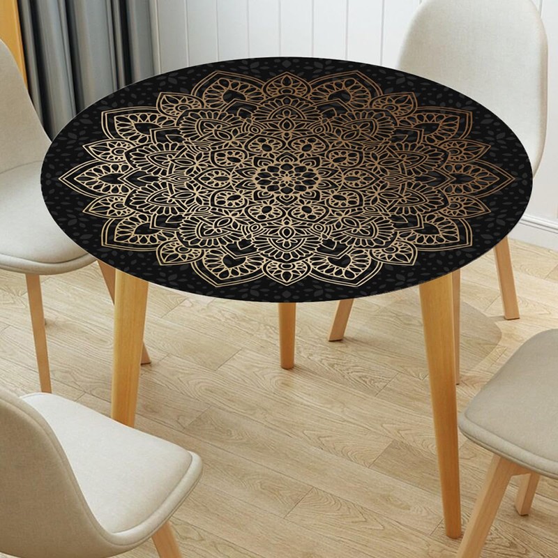FANSU Round Tablecloth 120cm, Washable Round Table Cover Mandala Wipe