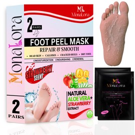 MonaLora Foot Peel Mask for Dry, Cracked Heels – Exfoliating Callus Remover with Natural Fruit Extracts – Baby Soft Feet in 1 Week – 2 Packs | Strawberry Scent