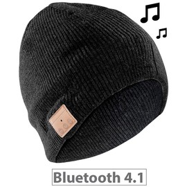 Callstel Mütze Mit Lautsprecher: Beanie-Mütze, integriertes Headset mit Bluetooth, FM-Radio, schwarz (Kopfhörer Mütze, Bluetooth Haube, Wintersport)