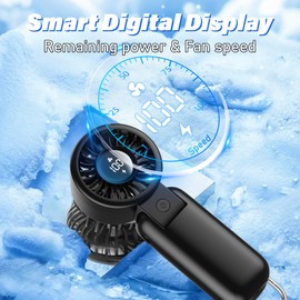 U UZOPI Portable Handheld Fan, 3-in-1 Foldable Mini Personal Desk Fan with LED Display, 5 Speeds, Neck Lanyard, USB Rechargeable, Strong Airflow, Pocket Design for Travel/Summer/Concerts/Lash