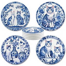 zcyhtqp, Funny Absorbent Round Ceramic Stone Coasters Set of 4 with Cork Base, Chinoiserie Cat Coasters, Gifts for Home, Kitchen, Bar, Office Table Décor