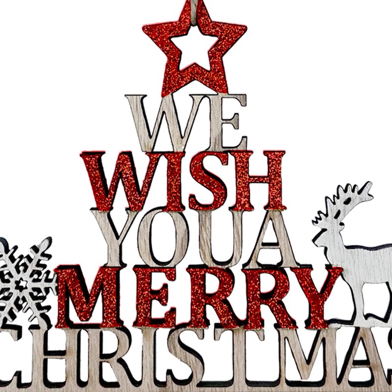 Christmas Wooden Merry Christmas Hanging Sign with Reindeer and Snowflake