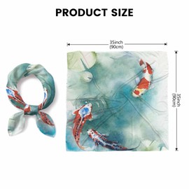 Xuwenz Head Scarf Lucky Fish Silk Scarf for Women Hair Wrap Sleeping Green Lotus Leaves Bandana 90x90 CM