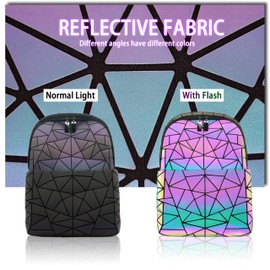 CAFINY Geometric Women's Backpack Geometries Glow Large Purse Laptop Backpack Geometrical Luminous Laptop Bag Holographic Travel Bags Retro Daypack for Casual, College, Work