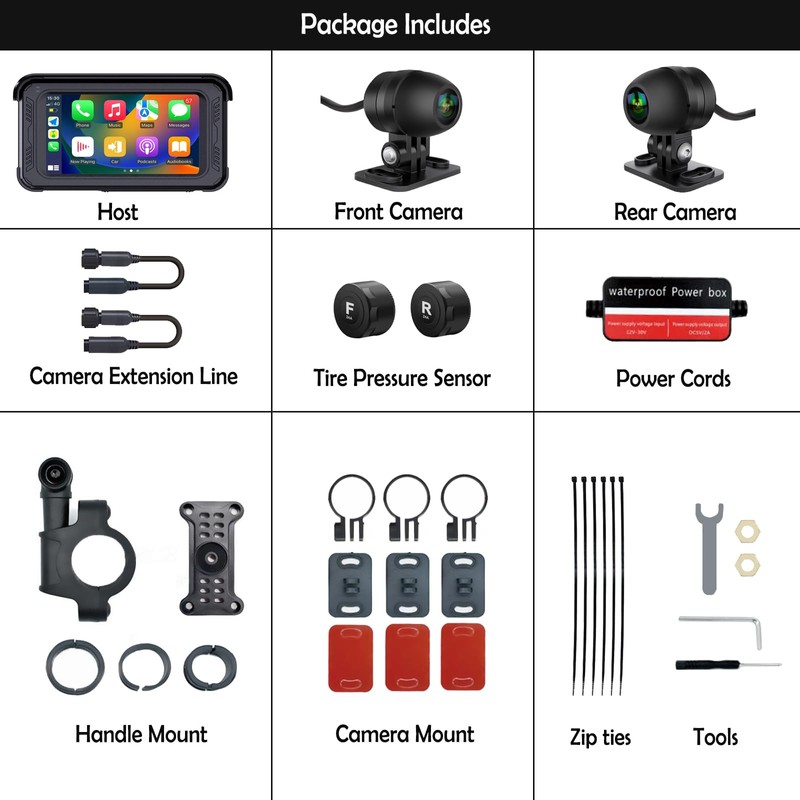 ydi Waterproof Motorcycle Dash Cam with Wireless CarPlay & Android