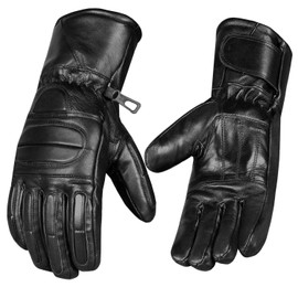 Men’s Winter Gauntlet Motorcycle Gloves, 100% Natural Sheep Leather, Thinsulate Thermal Heated Lining, Full Windproof Cold Weather Water Resistant, Reinforced Warm Biker Driving Glove Black M