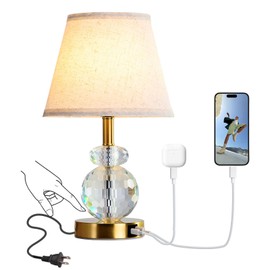 YLWYGY Bedside Touch Control Table Lamp with Dual USB Charging Ports,Bedroom Lamps for Nightstand Kitchen Living Bookcase Mini Cute Cristal Dimmable Small Nightlight-Copper Gold
