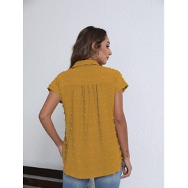 BOTHENIAL Womens Short Sleeve Tops for Summer Dressy Swiss Polka Dot Button Down Shirts (Ginger,Medium)