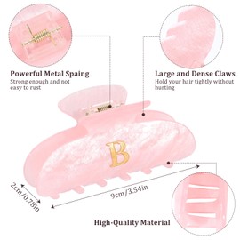 HAIMEIKANG Acrylic Letter Hair Clips For Women - Pink Hair Claw Clips for Bridal Monogram Hair Claw Alphabet Hair Clip,Large Claw Clip for Thick Hair
