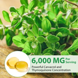 Oil of Oregano Softgels 6000mg, 120 Count | 2 in 1 Formulated with Black Seed Oil 200mg, Oregano Oil Capsules, High Carvacrol & Thymoquinone for Immune Support | Non-GMO, Gluten-Free