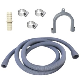 Extendable Washing Machine Hose, Drain Pipe Replacement or Extension Kit, Universal Dishwasher Washing Machine or Dryer Waste Pipe (2.5m)(19mm/22mm ends), Hose Pipe Connector, Hose Clips and Hose Hook