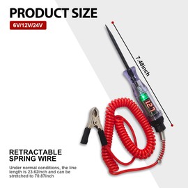 getfay 1 PC Car Circuit Tester, Test Pen with Display, Line Tester Replacement, Detector with ABS Handle, Automotive Repair Tools, Universal for Most Cars, Trucks, SUVs (Red #6V-12V-24V)