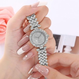 Luxury Women Quartz Bracelet Watches Crystal Diamonds Dress Watch Female Waterproof Wristwatch (Silver 1)