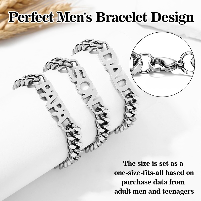 Saintda Dad Son Bracelet Set 316L Stainless Steel Cuban Chain