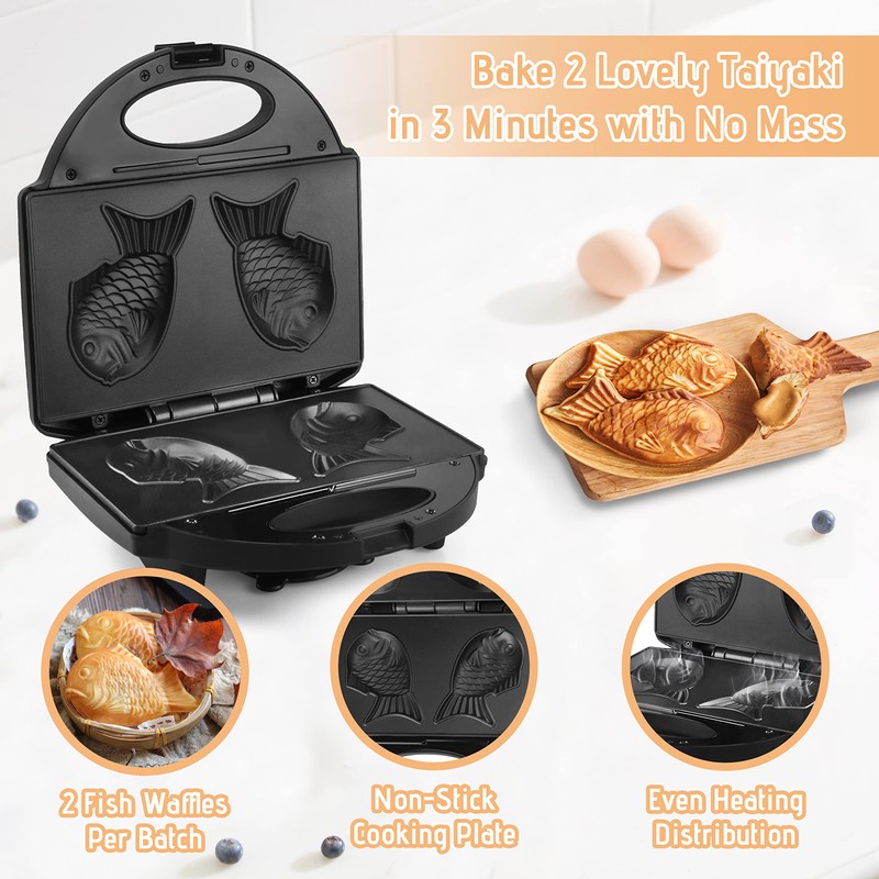 FineMade Taiyaki Fish Waffle Maker Machine with Non Stick Cooking