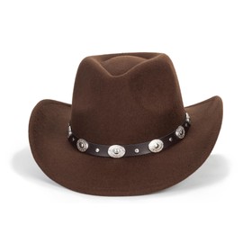 Kids Western Cowboy Hat Wide Brim with Band Wool Felt Vintage Jazz Fedora Cowgirl Hats for 3-9 Years Boys Girls