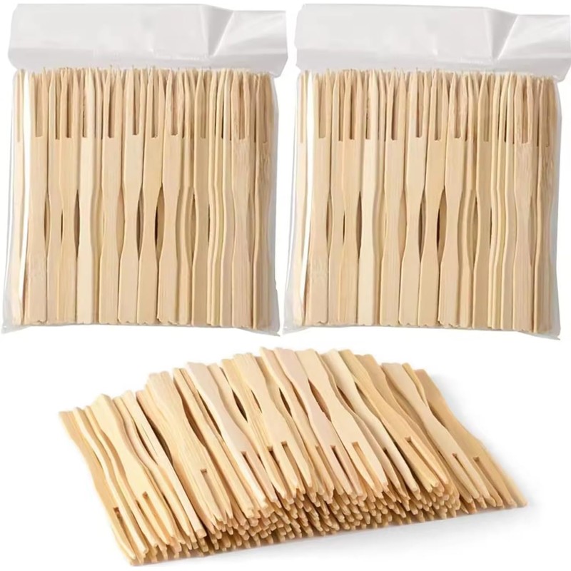 Whispering Fantasy 100pcs 9cm Wooden Fruit Forks, Disposable Wooden Forks