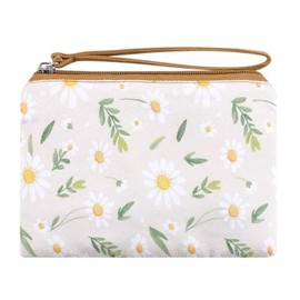 Bolsa organizadora pequeña de algodón floral para mujer con llavero con estampado pequeño con cremallera, monedero, tarjetero, cartera para mujeres y 