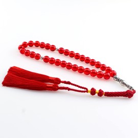 beirunde Tasbih Tesbih Islamic 33 Prayer Beads, Muslim Islam Subha Sebha Worry Beads, Misbaha Masbaha Tasbeeh Sibha Beads, Allah Mohammed Ramadan Rosary, Tasbih 10mm Red Glass Beads Handmade Tassel