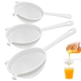 deegbbyi Set of 3 Filter Strainers, Strainer Filter, Kitchen Strainer with Handle, Reusable Plastic Coffee Filter, Filter Set with Sieves in 3 Sizes, with Hanging Hole, for Juice, Milk, Coffee