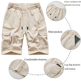 VtuAOL Men's Cargo Shorts Elastic Waist Comfy Cotton Loose Fit Shorts with Multi Pockets Beige US 36