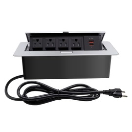 Pop up Power Strip, Embedded countertop Pop Up Outlet, 6.5FT 16AWG Cable 4 AC Outlets max power1875w USB C PD 20W Fast Charging Used for Office, Conference, Home, Study, Table etc -Silvery