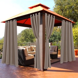 BONZER Waterproof Outdoor Blackout Curtains for Patio - Thermal Insulated, Sunlight Blocking Privacy Grommet Curtains for Gazebo, Porch, Pergola, Cabana, Deck, 1 Panel, 52W x 95L inch, Khaki