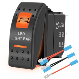 HOKAAER LED Light Bar Waterproof Rocker Switch Toggle On-Off 12V 24V 5Pin SPST Orange Backlit, with Jumper Wires Set Compatible for Polaris RZR Can-Am Car Truck ATV UTV RV SUV