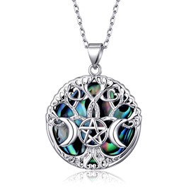 TALYKONG Pentagram Pentacle Necklace Triple Moon Goddess Abalone Shell Necklace Wiccan Jewelry for Women Men